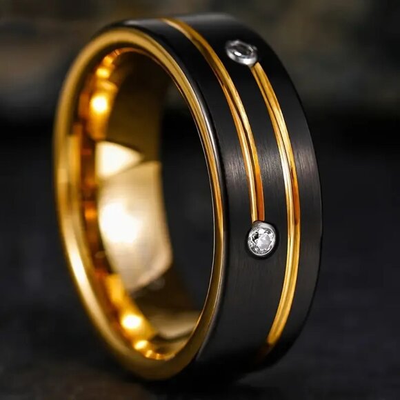 Tungsten Steel Carbide & Zirconia Inlay Shooting Star Meteor statement Ring - Picture 3 of 7